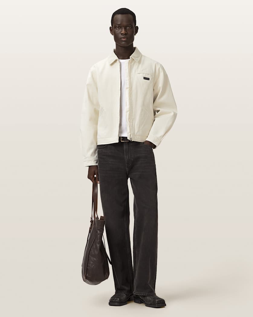 AllSaints Korey Borg Lined Relaxed Fit Jacket Pebble White