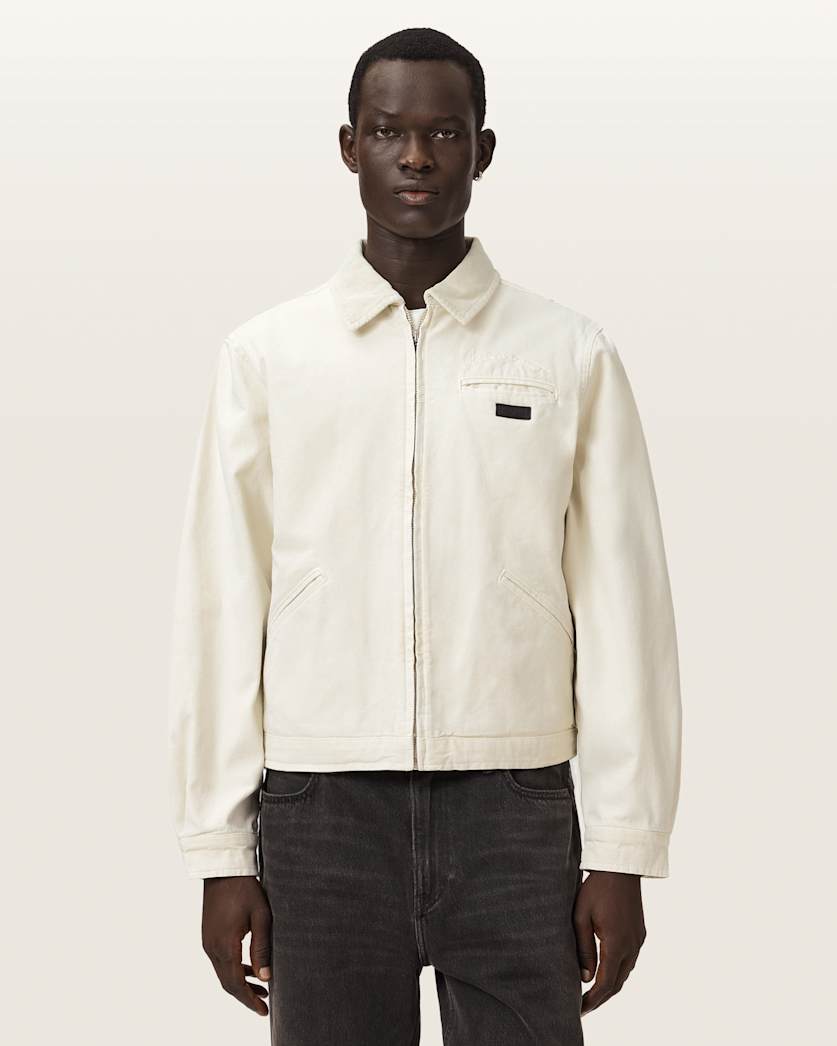 AllSaints Korey Borg Lined Relaxed Fit Jacket Pebble White