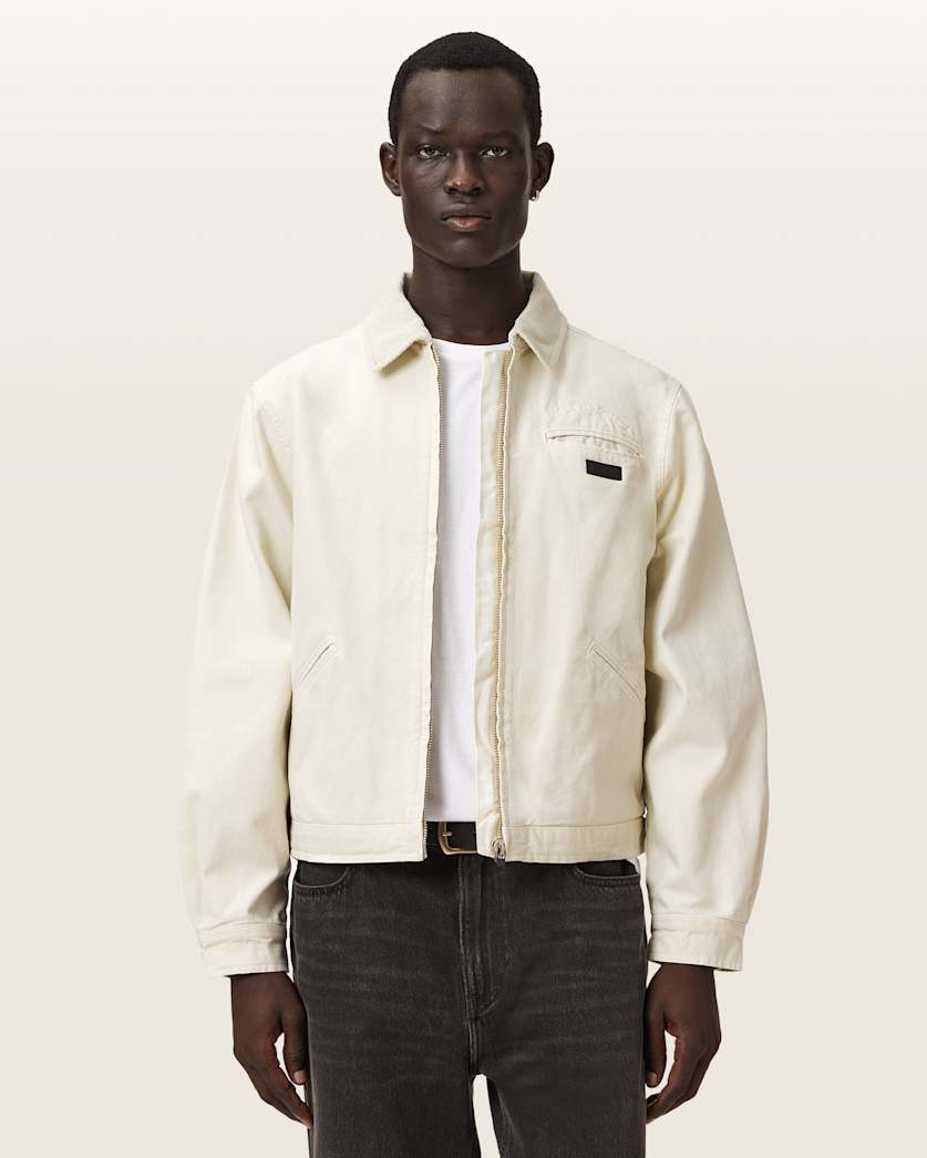 AllSaints Korey Borg Lined Relaxed Fit Jacket Pebble White