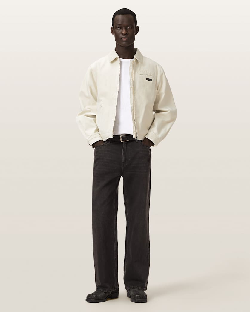 AllSaints Korey Borg Lined Relaxed Fit Jacket Pebble White