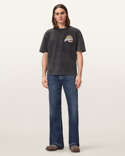 AllSaints Roque Short Sleeve Oversized Crew Neck T Shirt Washed Black