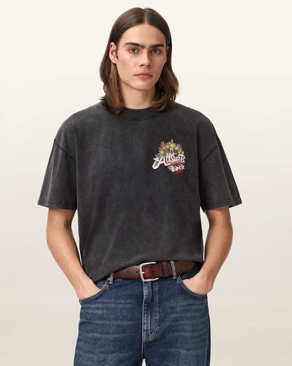 AllSaints Roque Short Sleeve Oversized Crew Neck T Shirt Washed Black