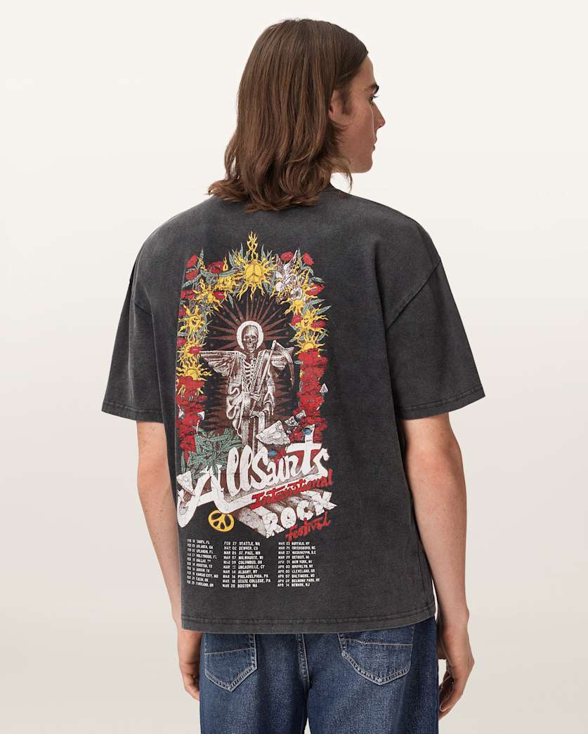 AllSaints Roque Short Sleeve Oversized Crew Neck T Shirt Washed Black