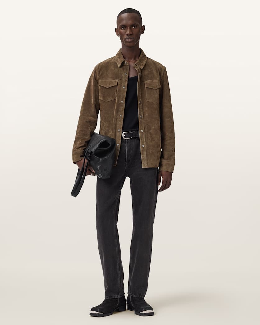 AllSaints Sully Suede Shirt Baker Brown