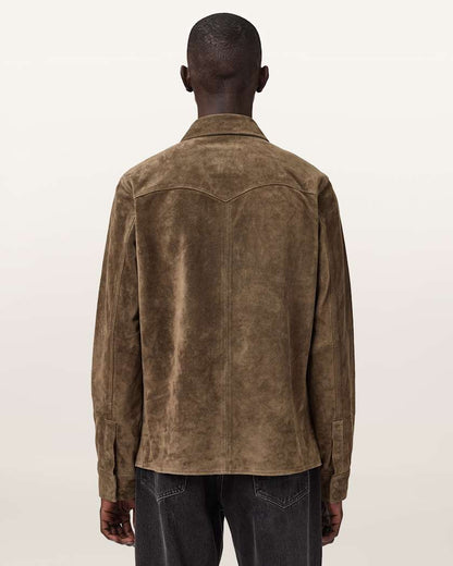 AllSaints Sully Suede Shirt Baker Brown