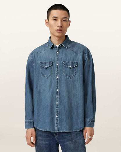 AllSaints Fenton Denim Shirt Vintage Indigo