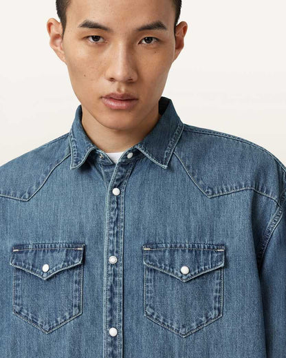 AllSaints Fenton Denim Shirt Vintage Indigo
