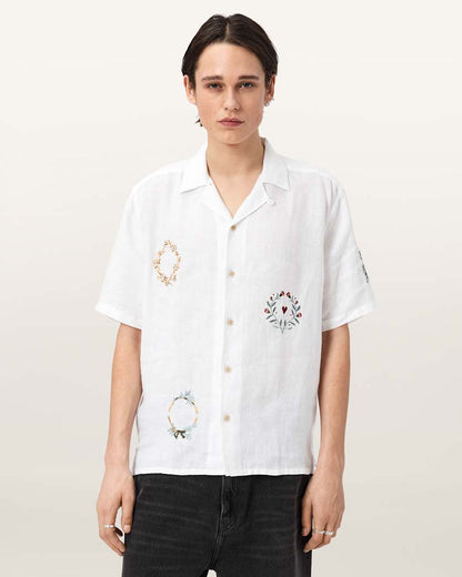 AllSaints Deck Linen Short Sleeve Shirt Ecru
