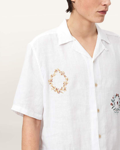 AllSaints Deck Linen Short Sleeve Shirt Ecru