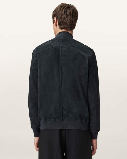 AllSaints Stafford Suede Bomber Jacket Phantom Blue