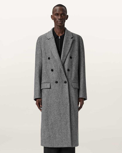 AllSaints Ezra Oversized Wool Coat Black/White