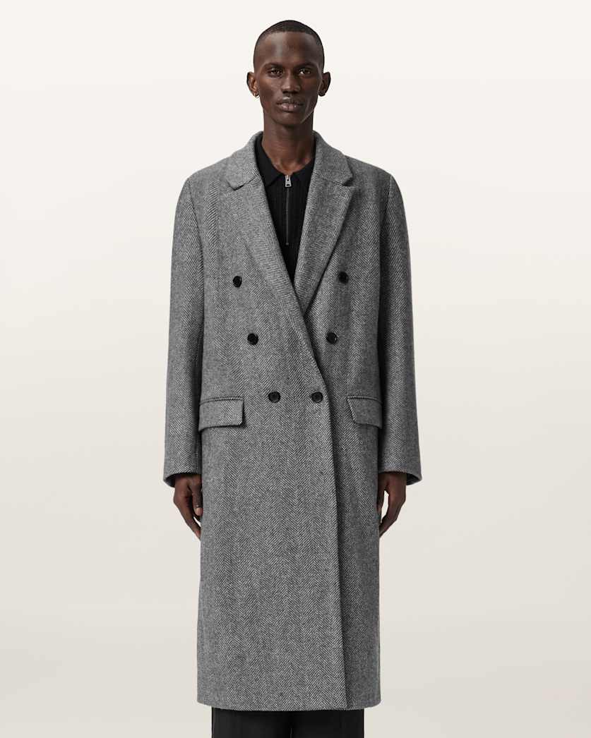 AllSaints Ezra Oversized Wool Coat Black/White