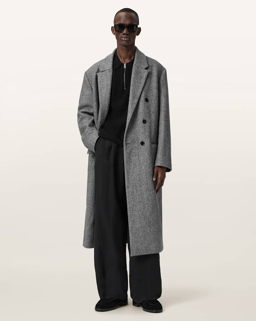 AllSaints Ezra Oversized Wool Coat Black/White