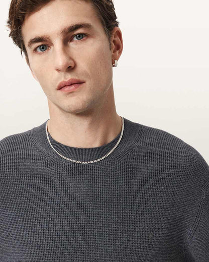 AllSaints Aspen Crew Neck Waffle Sweater Slate Blue