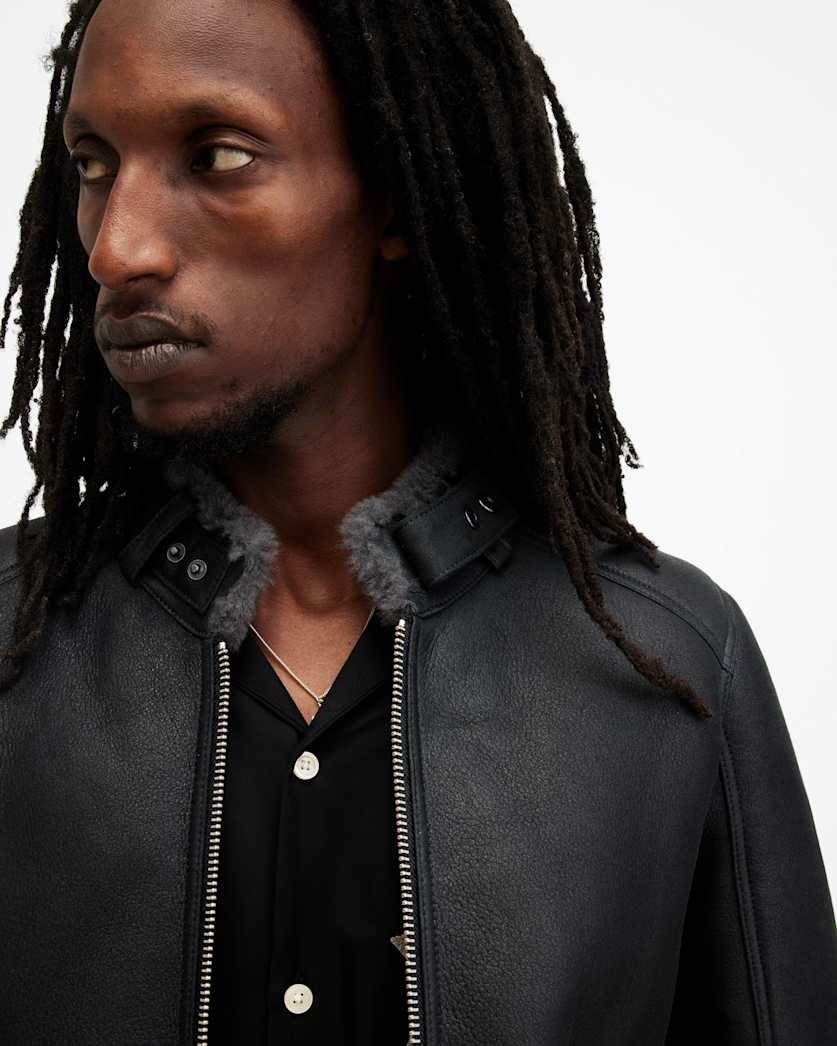 AllSaints Hayward Shearling Relaxed Fit Jacket Black