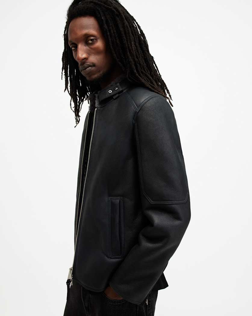 AllSaints Hayward Shearling Relaxed Fit Jacket Black