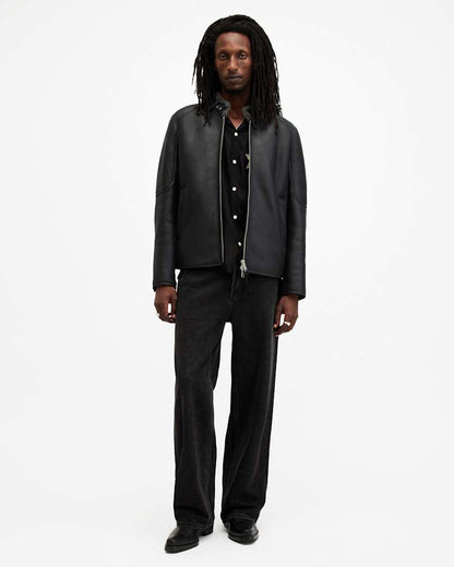 AllSaints Hayward Shearling Relaxed Fit Jacket Black