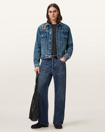 AllSaints Exile Slim Fit Denim Patch Jacket Washed Indigo