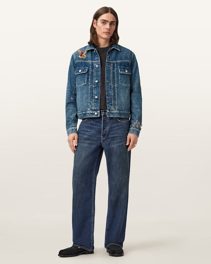 AllSaints Exile Slim Fit Denim Patch Jacket Washed Indigo