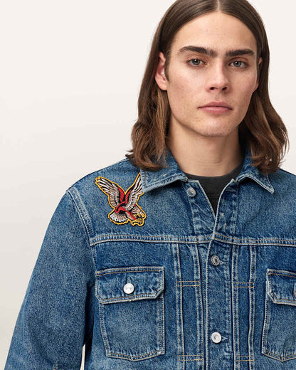 AllSaints Exile Slim Fit Denim Patch Jacket Washed Indigo