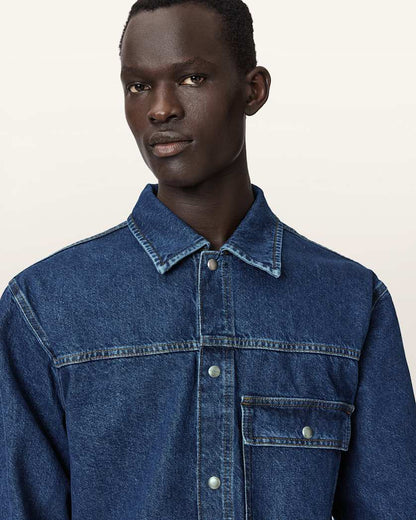 AllSaints Cast Long Sleeve Boxy Denim Jacket Dark Indigo