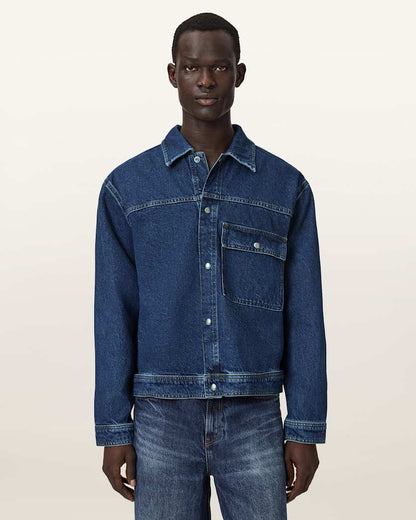 AllSaints Cast Long Sleeve Boxy Denim Jacket Dark Indigo