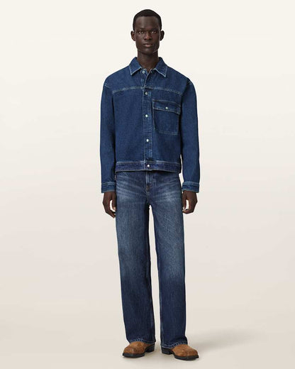 AllSaints Cast Long Sleeve Boxy Denim Jacket Dark Indigo