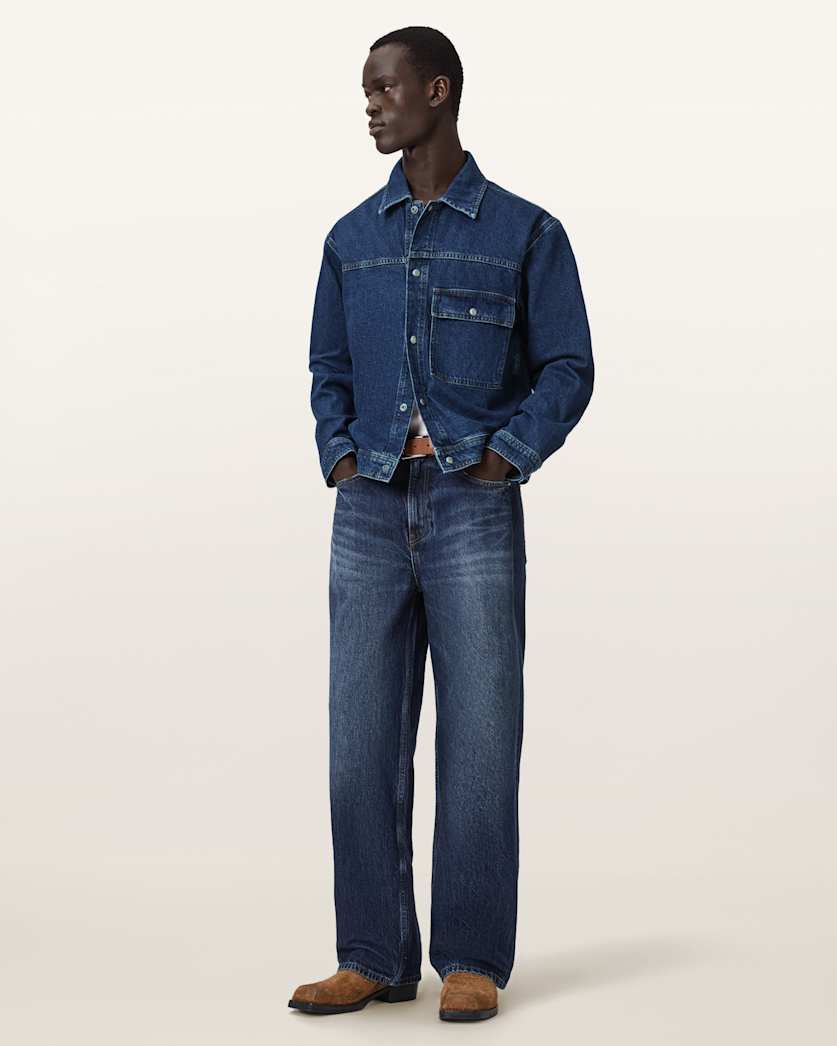 AllSaints Cast Long Sleeve Boxy Denim Jacket Dark Indigo