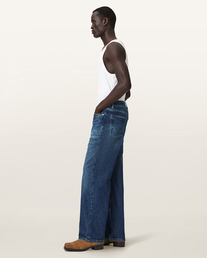 AllSaints Lenny Loose Fit Wide Leg Denim Jeans Dark Indigo