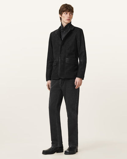 AllSaints Survey Double Layered Waxed Suede Blazer Black