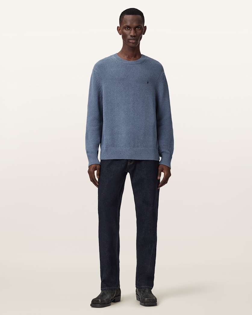 AllSaints Iconic Oversized Cotton Crew Neck Sweater Slate Blue