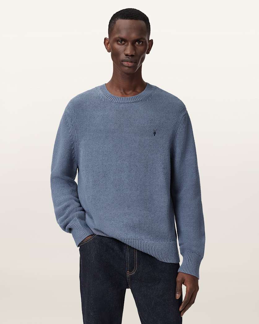AllSaints Iconic Oversized Cotton Crew Neck Sweater Slate Blue