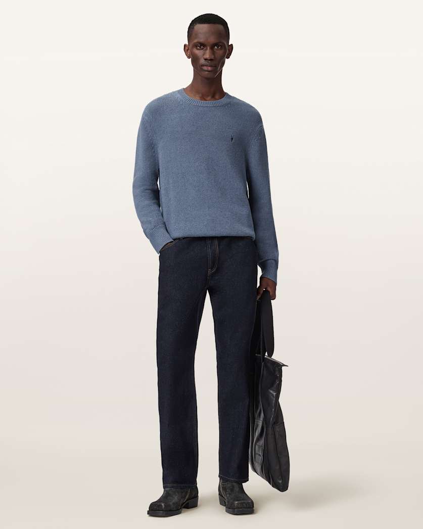 AllSaints Iconic Oversized Cotton Crew Neck Sweater Slate Blue