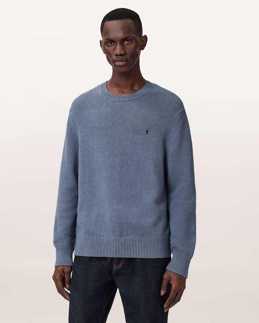 AllSaints Iconic Oversized Cotton Crew Neck Sweater Slate Blue