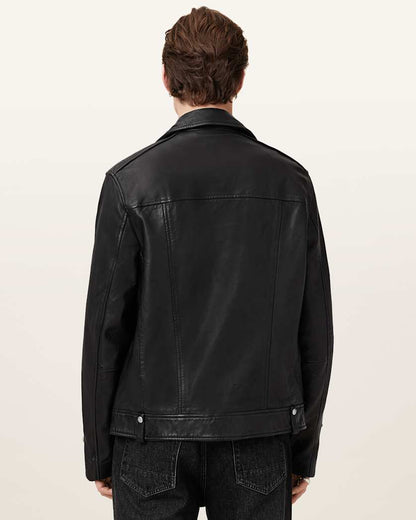 AllSaints Milo Asymmetric Zip Leather Biker Jacket Black