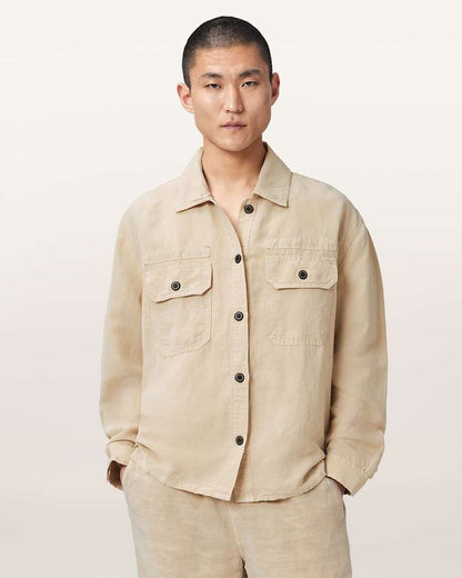 AllSaints Korten Linen Blend Relaxed Fit Shacket Black