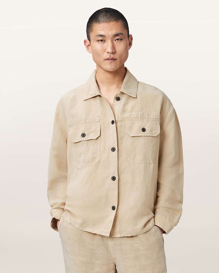 AllSaints Korten Linen Blend Relaxed Fit Shacket Black