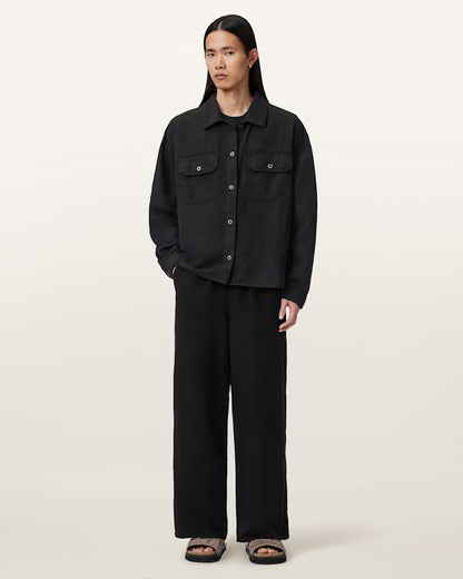 AllSaints Korten Linen Blend Relaxed Fit Shacket Black