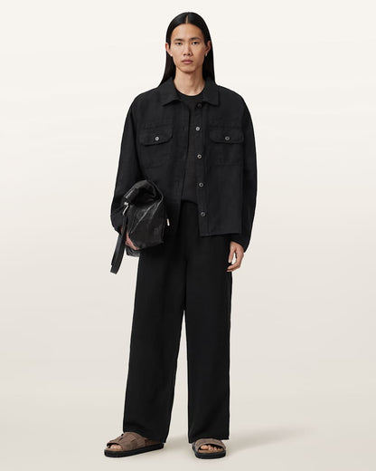 AllSaints Korten Linen Blend Relaxed Fit Shacket Black