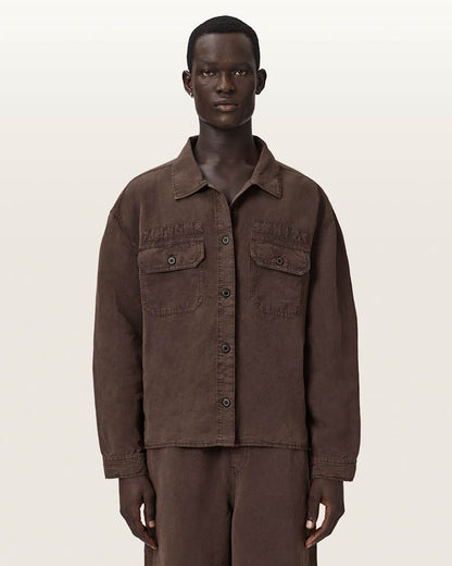 AllSaints Korten Linen Blend Relaxed Fit Shacket Black