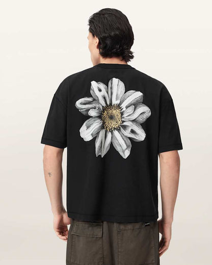 AllSaints Petals Oversized Short Sleeve Graphic T Shirt Washed Black