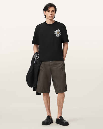 AllSaints Petals Oversized Short Sleeve Graphic T Shirt Washed Black