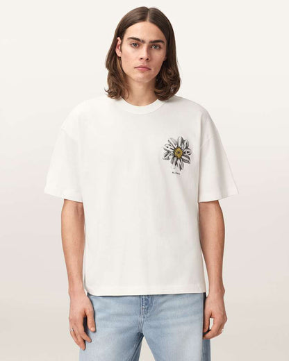 AllSaints Petals Oversized Short Sleeve Graphic T Shirt Washed Black