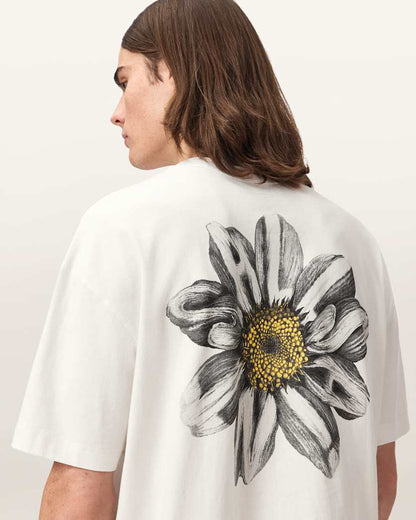 AllSaints Petals Oversized Short Sleeve Graphic T Shirt Washed Black