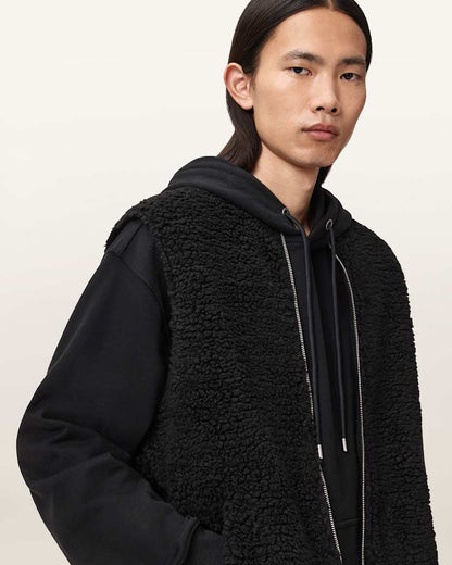 AllSaints Otis Sherpa Boxy Vest Dark Khaki Green