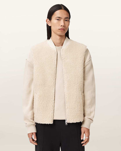 AllSaints Otis Sherpa Boxy Vest Dark Khaki Green