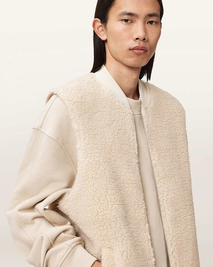 AllSaints Otis Sherpa Boxy Vest Dark Khaki Green
