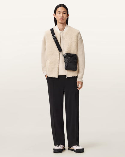 AllSaints Otis Sherpa Boxy Vest Dark Khaki Green