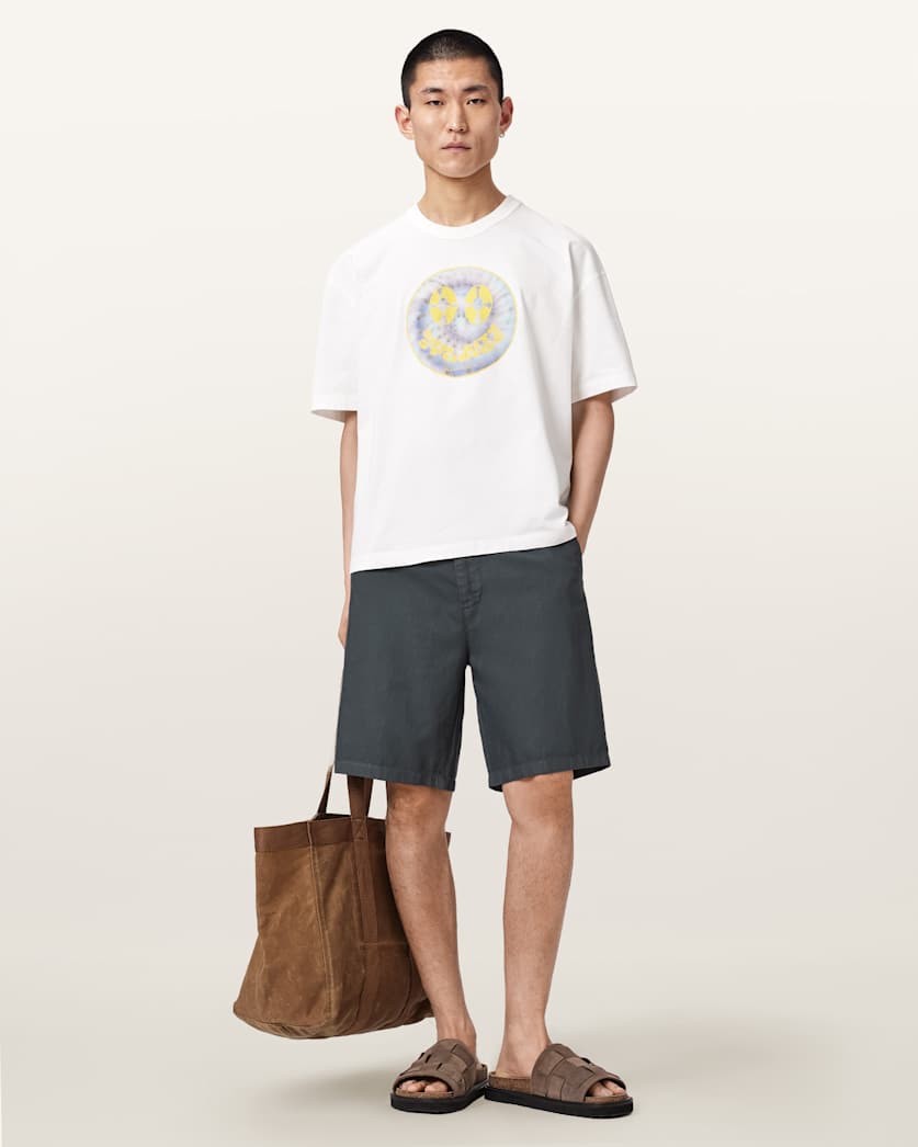 AllSaints Corbett Relaxed Fit Linen Blend Shorts Canis Grey