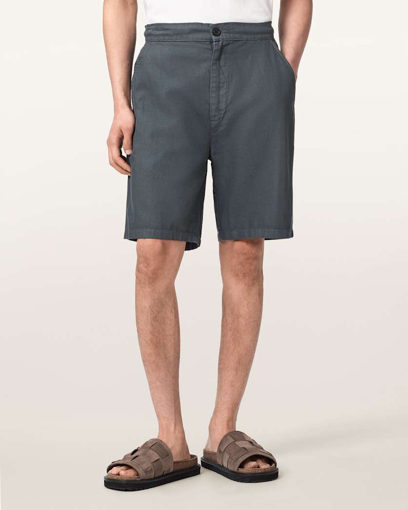 AllSaints Corbett Relaxed Fit Linen Blend Shorts Canis Grey